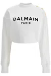 Balmain Cropped Sweatshirt With Buttons In White