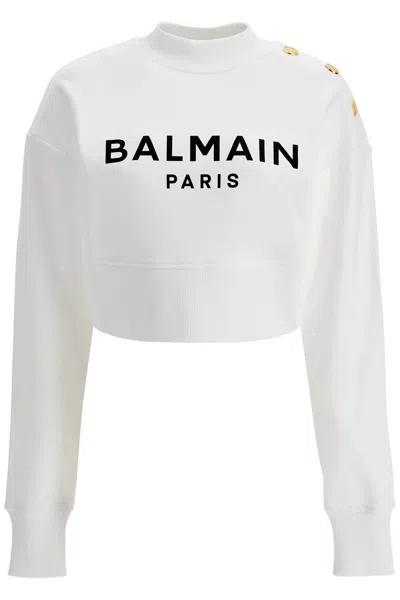 Balmain Cropped Sweatshirt With Buttons In White