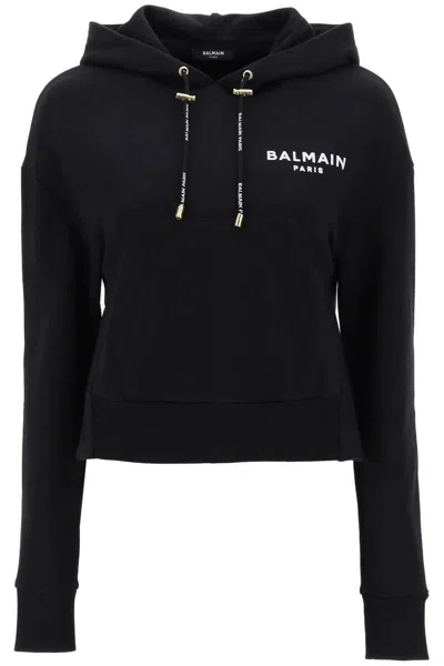 Balmain Logo印花套头式连帽衫 In Black