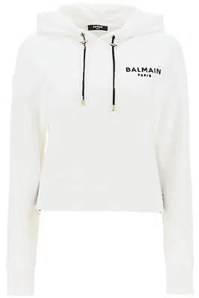 Pre-owned Balmain Cropped Sweatshirt With Flocked Logo Print In White
