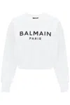 Balmain Cropped Sweatshirt With Flocked Logo In White