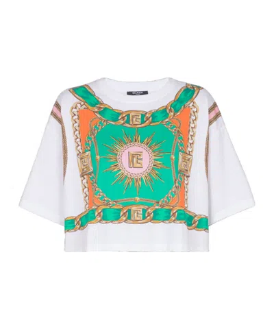 BALMAIN BALMAIN FOULARD PRINTED CROPPED T-SHIRT