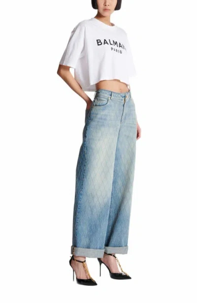 Balmain Cropped T-shirt With  Paris Print