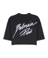 Balmain Black Round Neck Logo Detail Crop T-shirt In Black