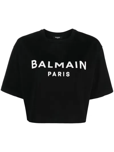 BALMAIN BALMAIN CROPPED T-SHIRT WITH PRINT