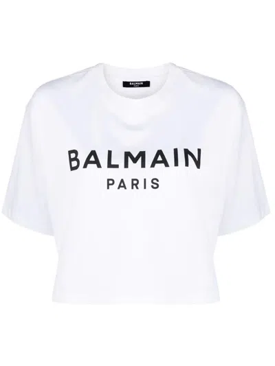 BALMAIN BALMAIN CROPPED T-SHIRT WITH PRINT