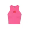 Balmain Cropped Tank Top With Retro Pb Embroidery In Pink