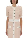 Balmain Cropped Textured Cardigan With Decorative Button Detail In Pink