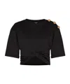 Balmain Knotted Short Sleeve Cropped Top In Black