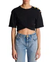 Balmain Knotted Short Sleeve Cropped Top In Black