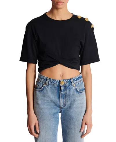 BALMAIN CROPPED TIE T-SHIRT