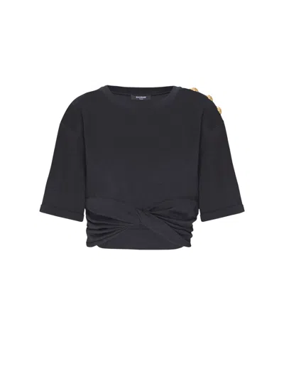 Balmain Cropped Tie T-shirt In Black