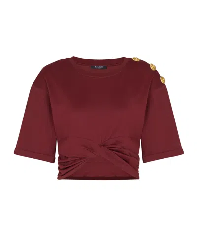 Balmain Cropped Tie T-shirt In Burgundy