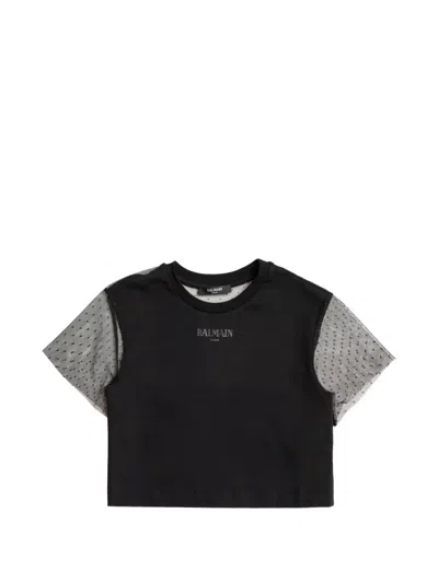 Balmain Kids' Cropped Top In Black