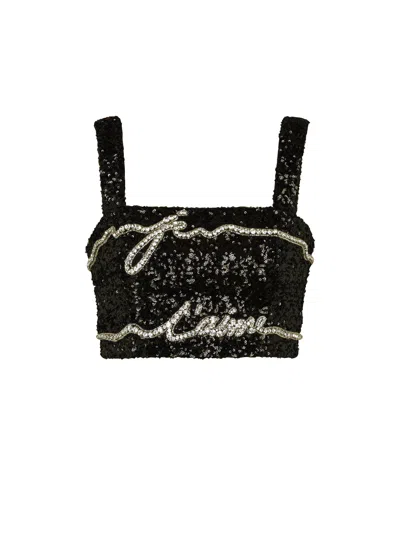 Balmain Cropped Top With "love Letter" Embroidery In Black