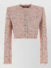 Balmain Tweed Blazer In Nylon-cotton Blend With Cupro Lining In Pink