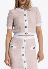 Balmain Cropped Textured Cardigan With Decorative Button Detail In Pink