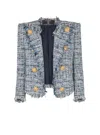 Balmain Cropped Tweed Edge-to-edge Jacket With 8 Buttons In Gray