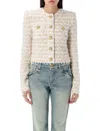 Balmain White Crewneck Cardigan With Jewel Buttons
