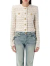 Balmain White Crewneck Cardigan With Jewel Buttons