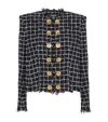 Balmain Black Checks Round Neck Blazer In Black