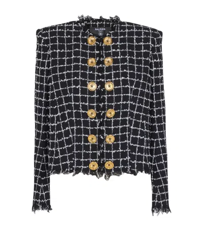 Balmain Tweed Jacket Long Sleeves Frayed Edges In Multi