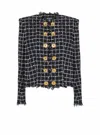 Balmain Black Checks Round Neck Blazer In Black