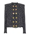 Balmain Black Checks Round Neck Blazer In Black