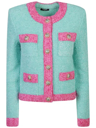 Balmain Tweed Jacket Gold Trim In Multicolor