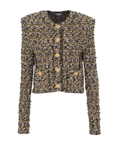 Balmain Lurex Tweed Jacket Jackets Multicolor In Gold