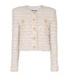 Balmain White Crewneck Cardigan With Jewel Buttons In Gold