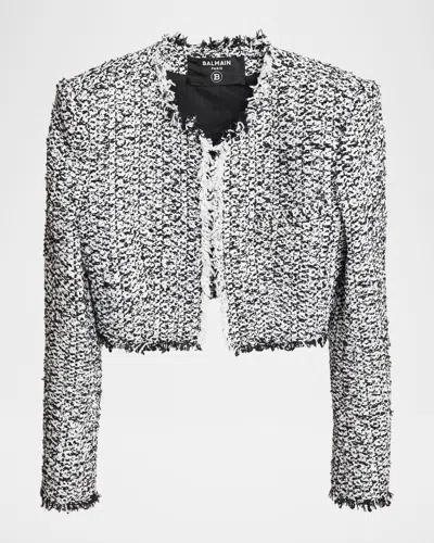 Balmain Cropped Tweed Jacket In Gray
