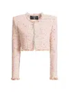Balmain Speckled Tweed Fringed Crop Open Jacket In Multi