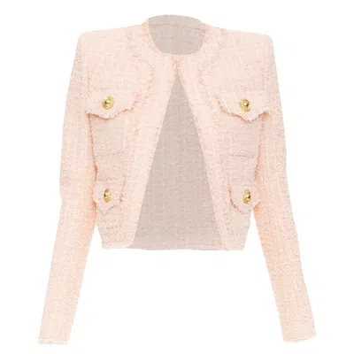 Pre-owned Balmain Cropped Tweed Jacket In Pink