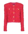 Balmain Cropped Tweed Jacket In Red