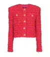 Balmain Cropped Tweed Jacket In Red