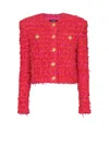 Balmain Cropped Tweed Jacket In Red