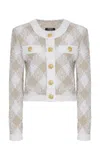 Balmain Vichy Check Tweed Knit Crop Jacket In White