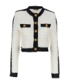 Balmain Colorblocked Tweed Knit Jacket In White