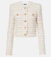 Balmain White Crewneck Cardigan With Jewel Buttons In White