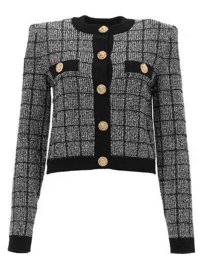 Balmain Cropped Tweed Jacket With Goldtone Buttons In Black