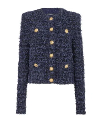 BALMAIN BALMAIN CROPPED TWEED ROUND NECK JACKET