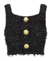 Balmain Women Tweed Cropped Top In Black