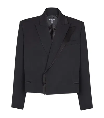 Balmain Cropped Wool Blazer In Black