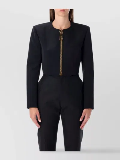 BALMAIN CROPPED ZIPPED JACKET FEATURING STRUCTURED SHOULDERS