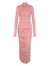 Balmain Cross-neck Pleated Midi Dress In Pink