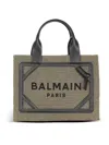 Balmain B-army Small Canvas Shopping Bag With Leather Inserts In Light Brown