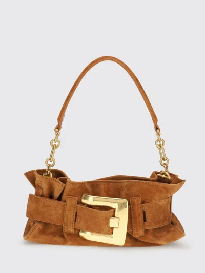 Balmain Leather Shoulder Bag In Brown