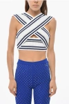 Balmain Crossed Front Two-tone Crop Top In White