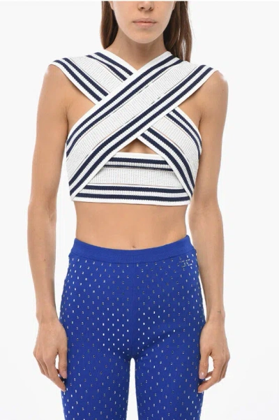 Balmain Crossed Front Two-tone Crop Top In White
